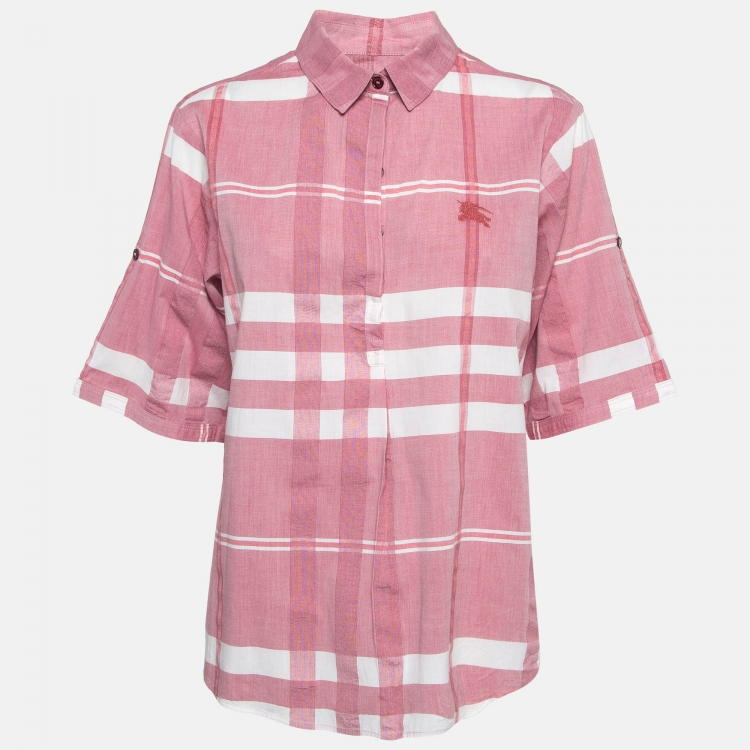 Pre Owned Burberry Brit Pink Checked Cotton Buttoned Tunic L