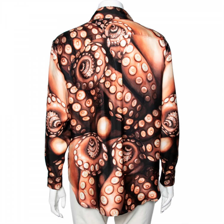 Pre Owned Burberry London Brown Octopus Print Silk Long Sleeve Shirt S