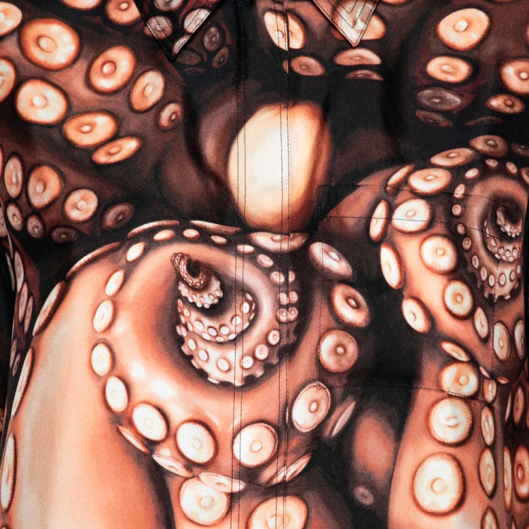 Pre Owned Burberry London Brown Octopus Print Silk Long Sleeve Shirt S