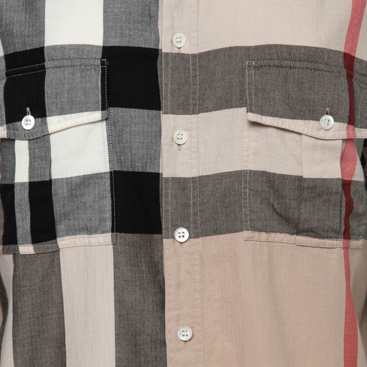 Pre Owned Burberry London Beige Check Print Cotton Double-Pocket Shirt M  