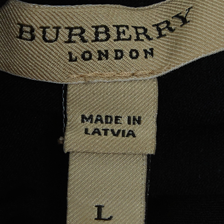 Pre Owned Burberry London Black Shoulder Patch Jersey V-Neck T-Shirt L