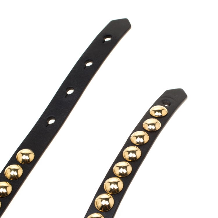 مملوكة مسبقًا Burberry Black Leather Riveted Double Wrap Belt Size 95cm