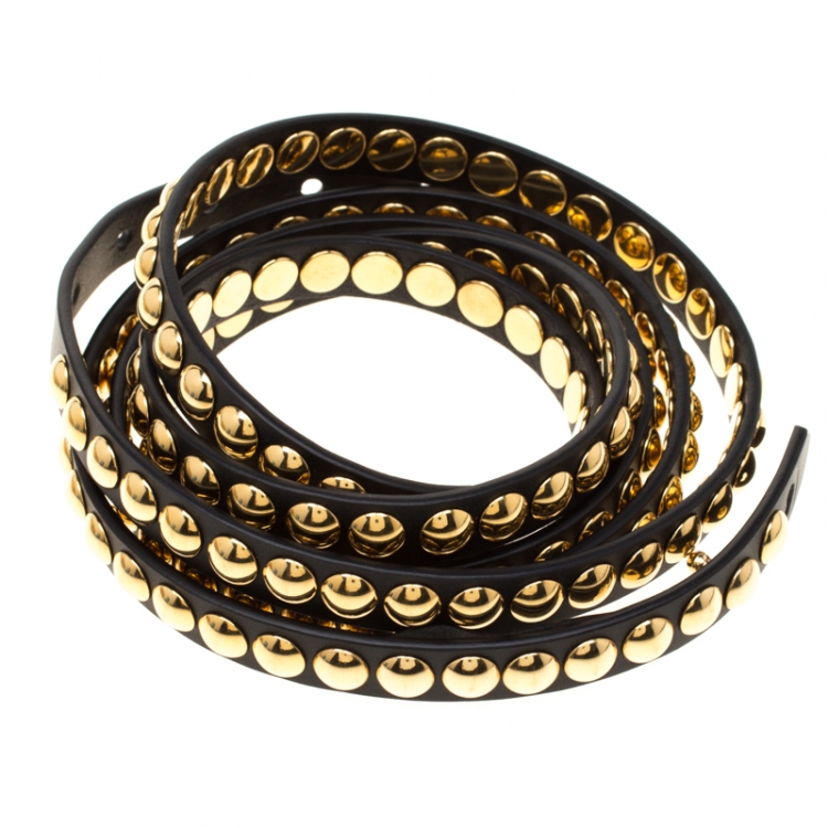 مملوكة مسبقًا Burberry Black Leather Riveted Double Wrap Belt Size 95cm