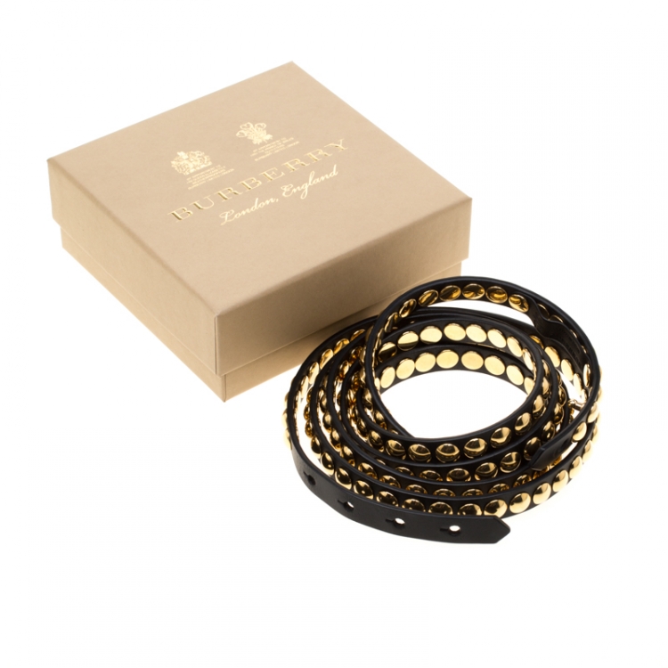 مملوكة مسبقًا Burberry Black Leather Riveted Double Wrap Belt Size 95cm