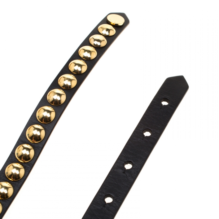 مملوكة مسبقًا Burberry Black Leather Riveted Double Wrap Belt Size 90cm