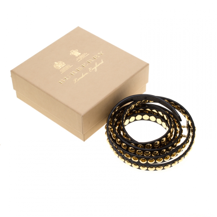 مملوكة مسبقًا Burberry Black Leather Riveted Double Wrap Belt Size 90cm