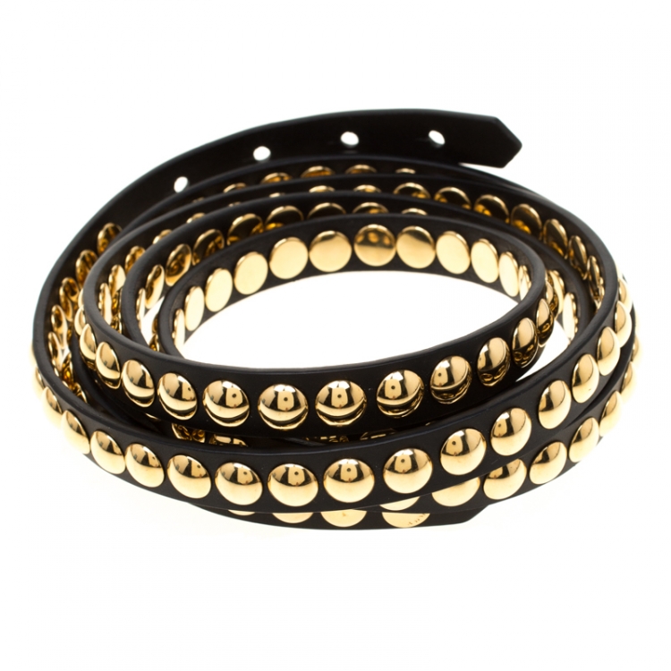 Pre Owned Burberry Black Leather Riveted Double Wrap Belt Size 80cm