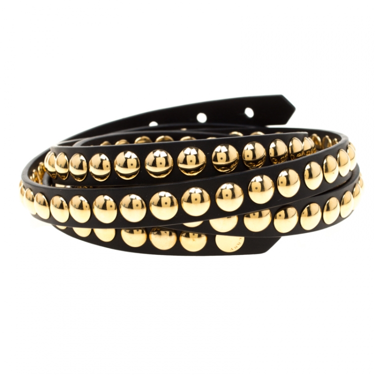 Pre Owned Burberry Black Leather Riveted Double Wrap Belt Size 80cm