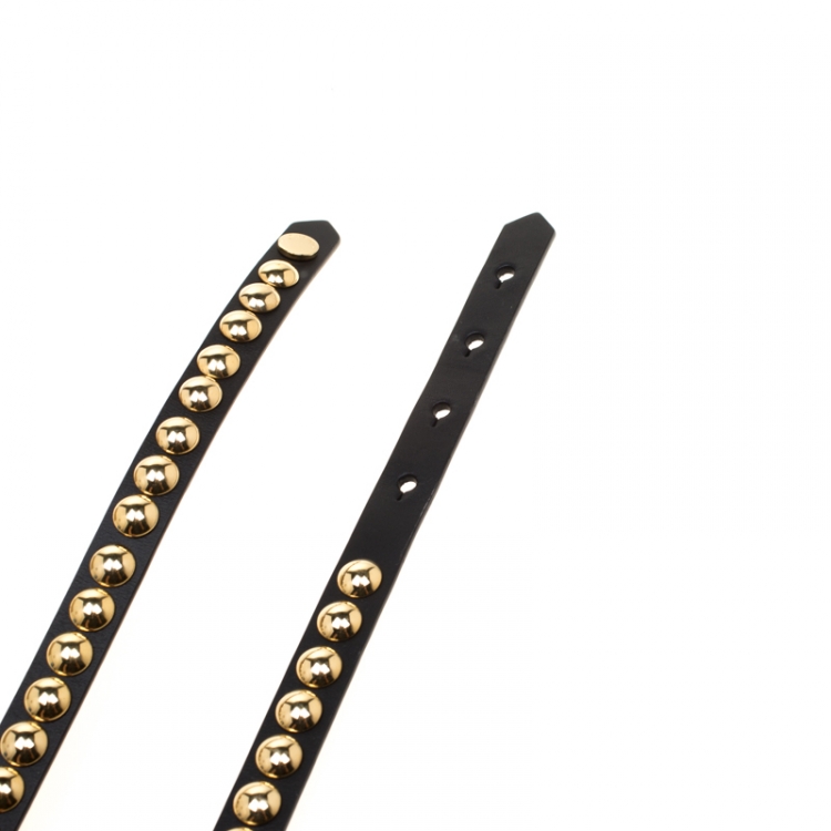 Pre Owned Burberry Black Leather Riveted Double Wrap Belt Size 80cm