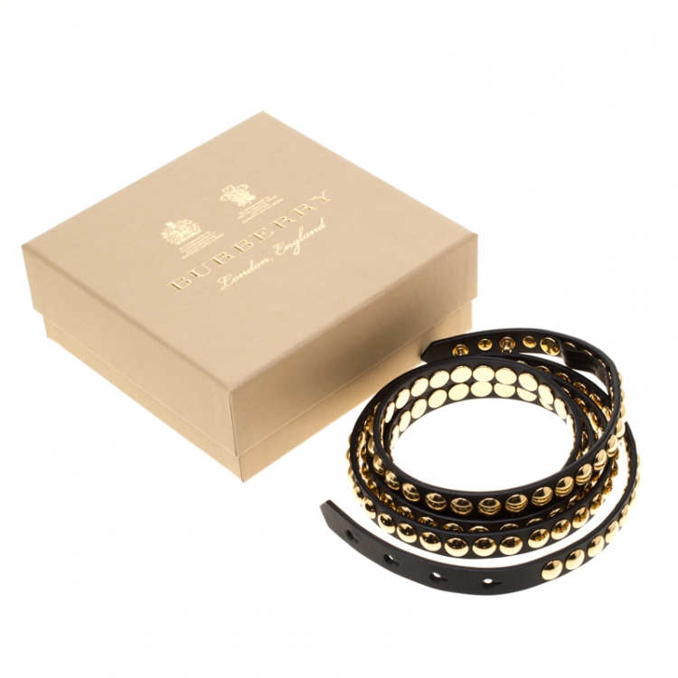 Pre Owned Burberry Black Leather Riveted Double Wrap Belt Size 80cm