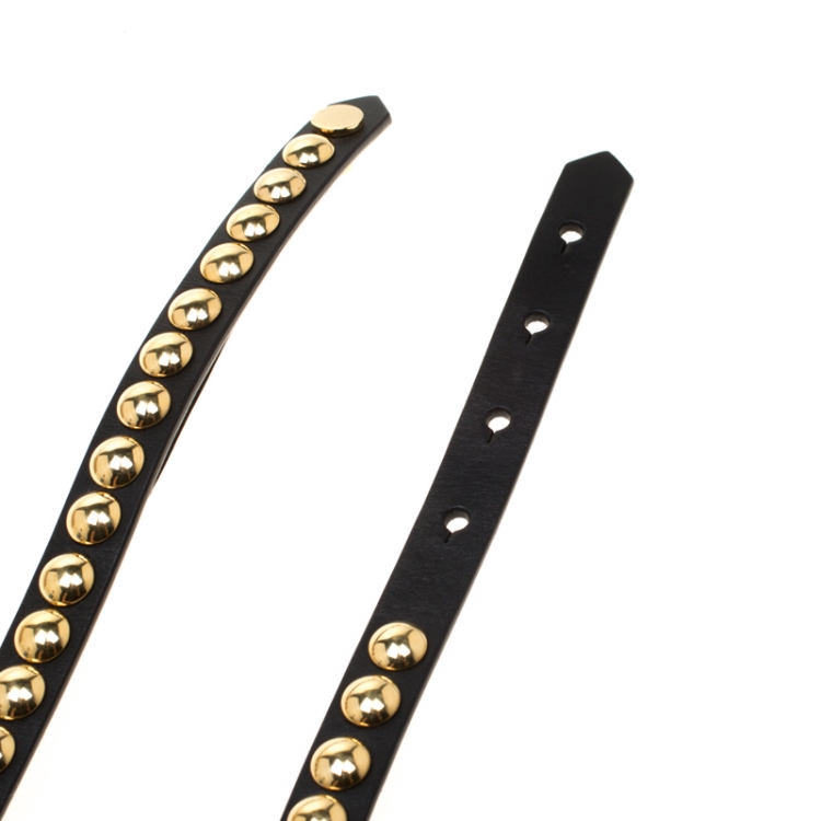 Pre Owned Burberry Black Leather Riveted Double Wrap Belt Size 85cm