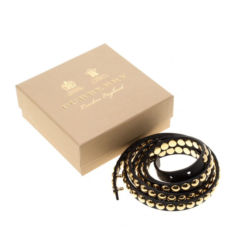 Pre Owned Burberry Black Leather Riveted Double Wrap Belt Size 85cm