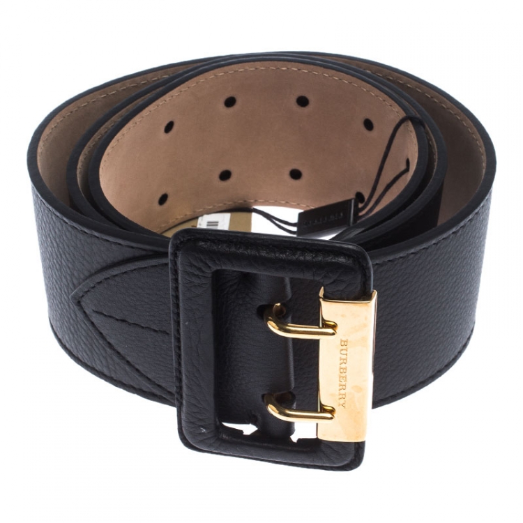 Pre Owned Burberry Black Leather Cecile Waist Belt 90CM