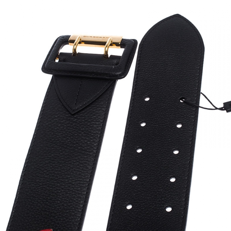 Pre Owned Burberry Black Leather Cecile Waist Belt 90CM