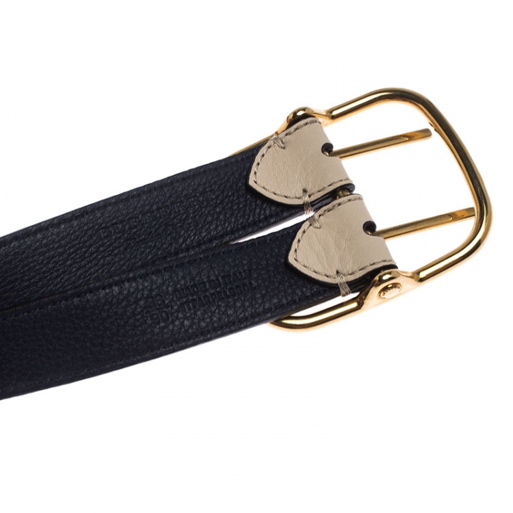 مملوكة مسبقًا Burberry Ivory Leather Lynton Double Strap Belt 90CM