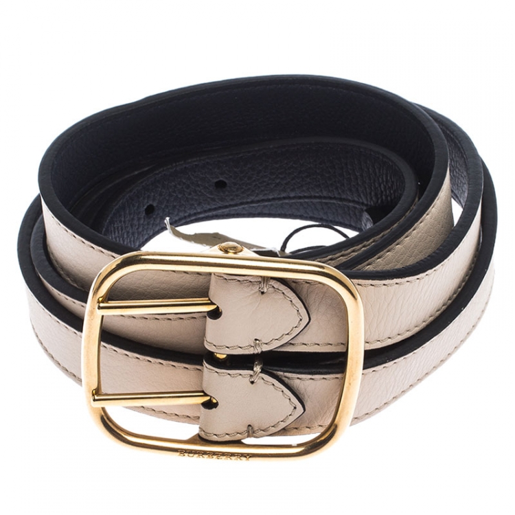 مملوكة مسبقًا Burberry Ivory Leather Lynton Double Strap Belt 90CM