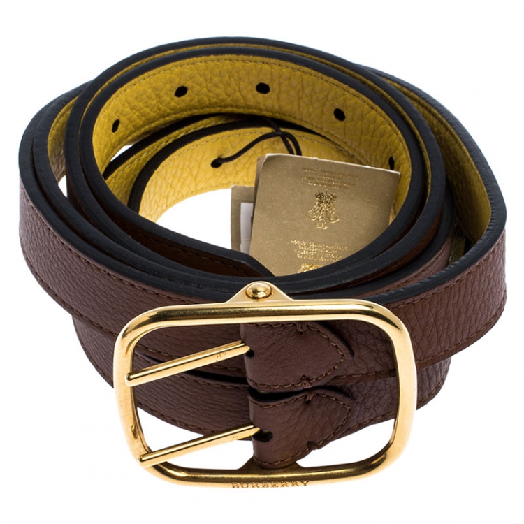 مملوكة مسبقًا Burberry Brown/Yellow Leather Lynton Double Strap Belt 85CM