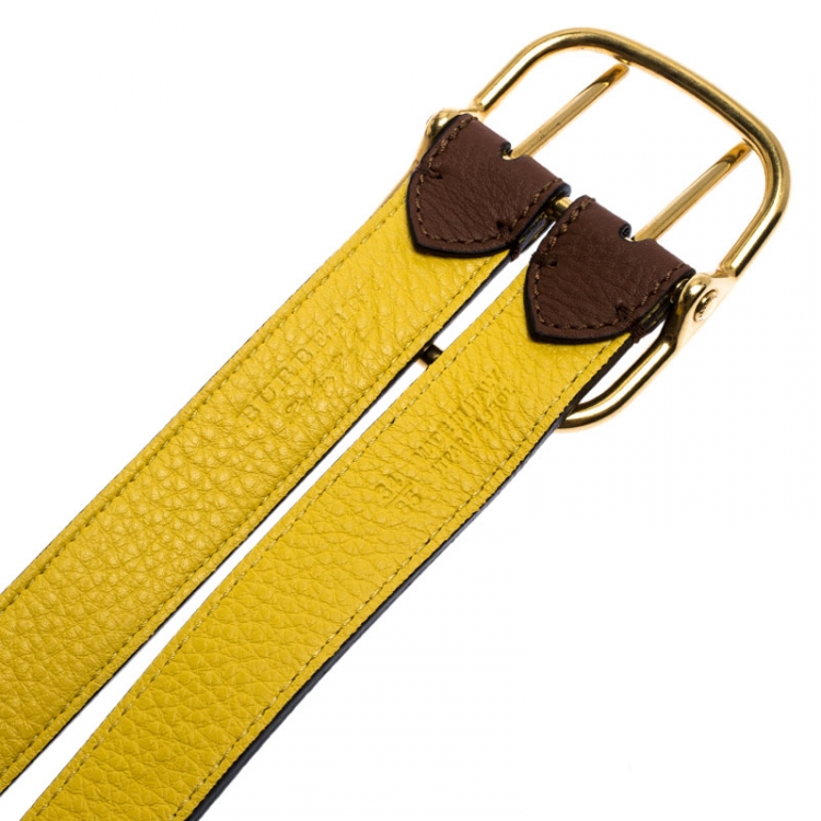 مملوكة مسبقًا Burberry Brown/Yellow Leather Lynton Double Strap Belt 85CM