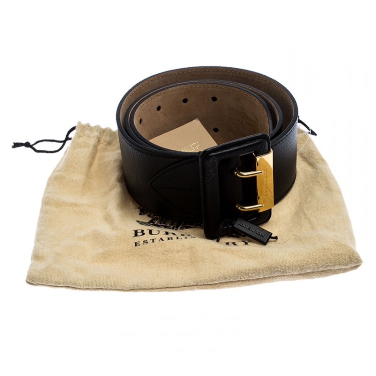 Pre Owned Burberry Black Leather Cecile Waist Belt 95CM