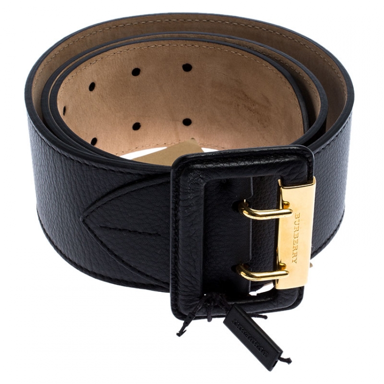 Pre Owned Burberry Black Leather Cecile Waist Belt 95CM
