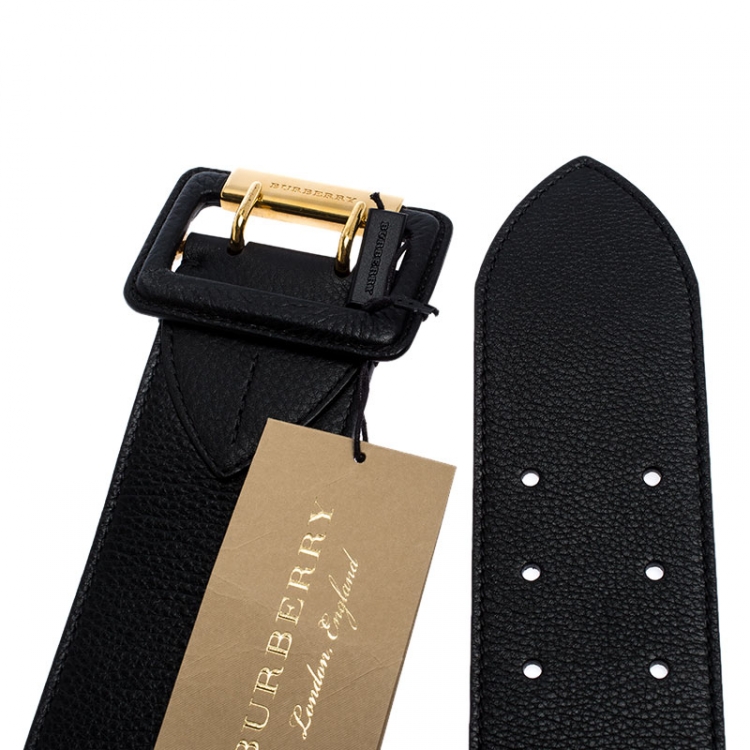 Pre Owned Burberry Black Leather Cecile Waist Belt 95CM