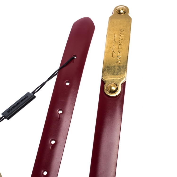 Pre Owned Burberry Red Leather Reese Slim Belt 75 CM