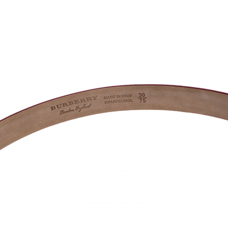 Pre Owned Burberry Red Leather Reese Slim Belt 75 CM