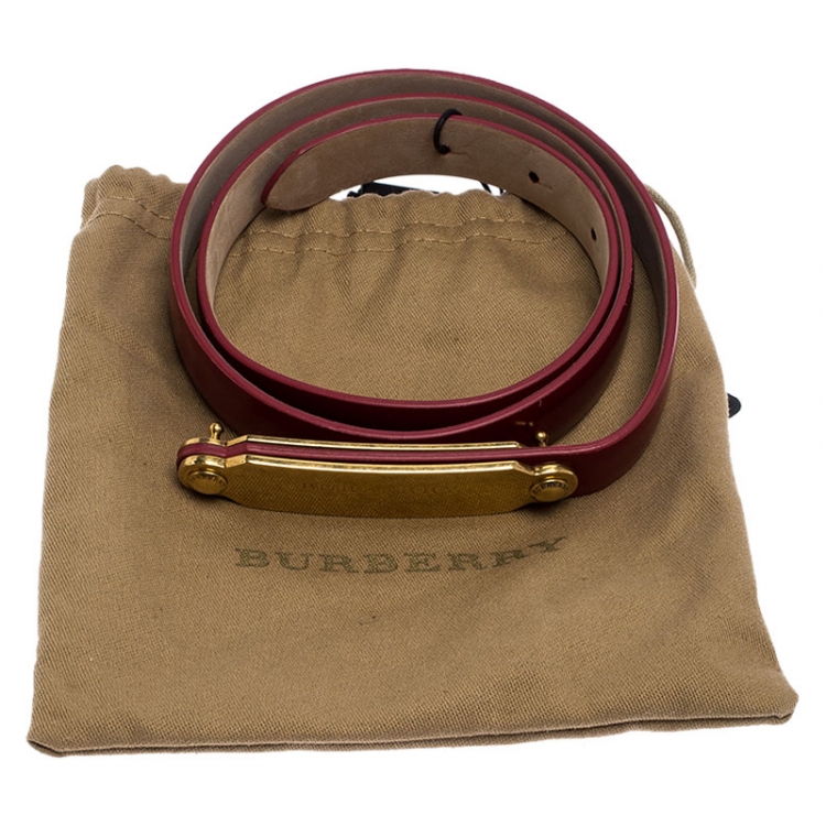 Pre Owned Burberry Red Leather Reese Slim Belt 75 CM