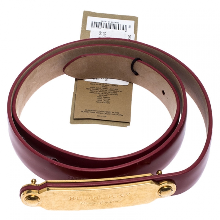 Pre Owned Burberry Red Leather Reese Slim Belt 75 CM