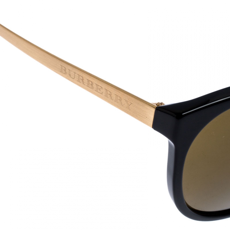Pre Owned Burberry Black/ Gold Mirrored B 4146 Oval Sunglasses