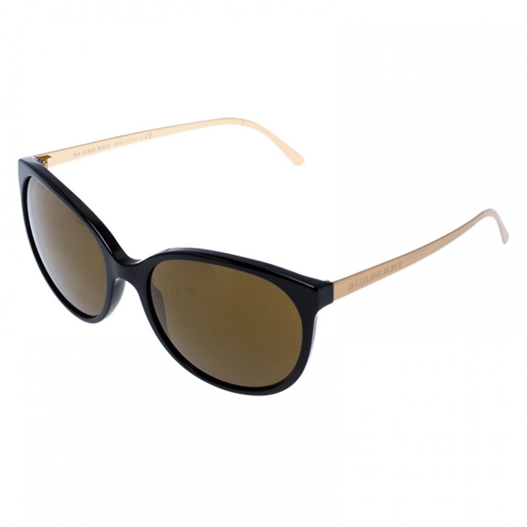 Pre Owned Burberry Black/ Gold Mirrored B 4146 Oval Sunglasses