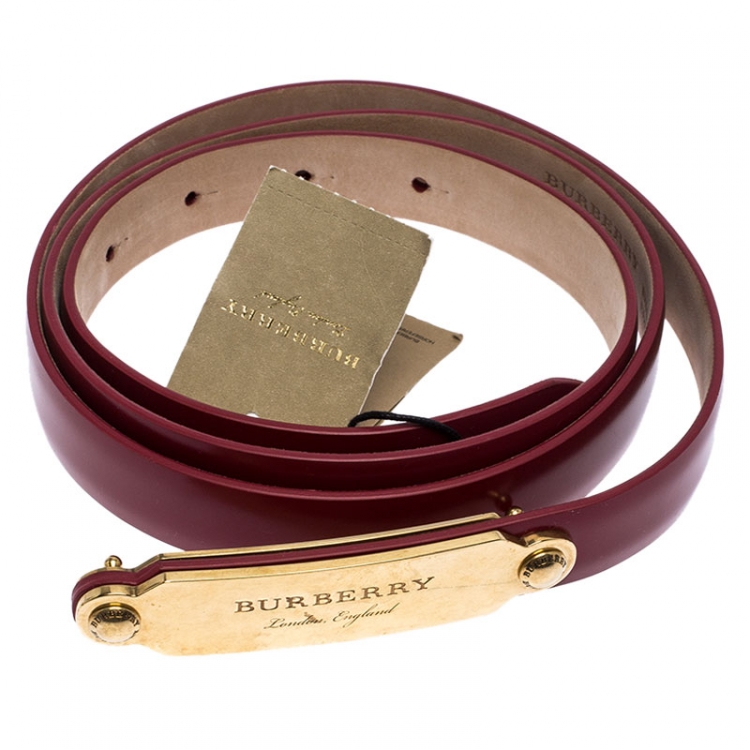 Pre Owned Burberry Red Leather Reese Slim Belt 100CM