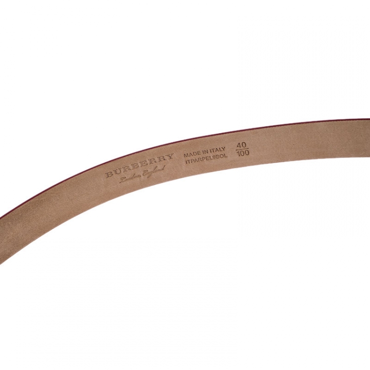 Pre Owned Burberry Red Leather Reese Slim Belt 100CM