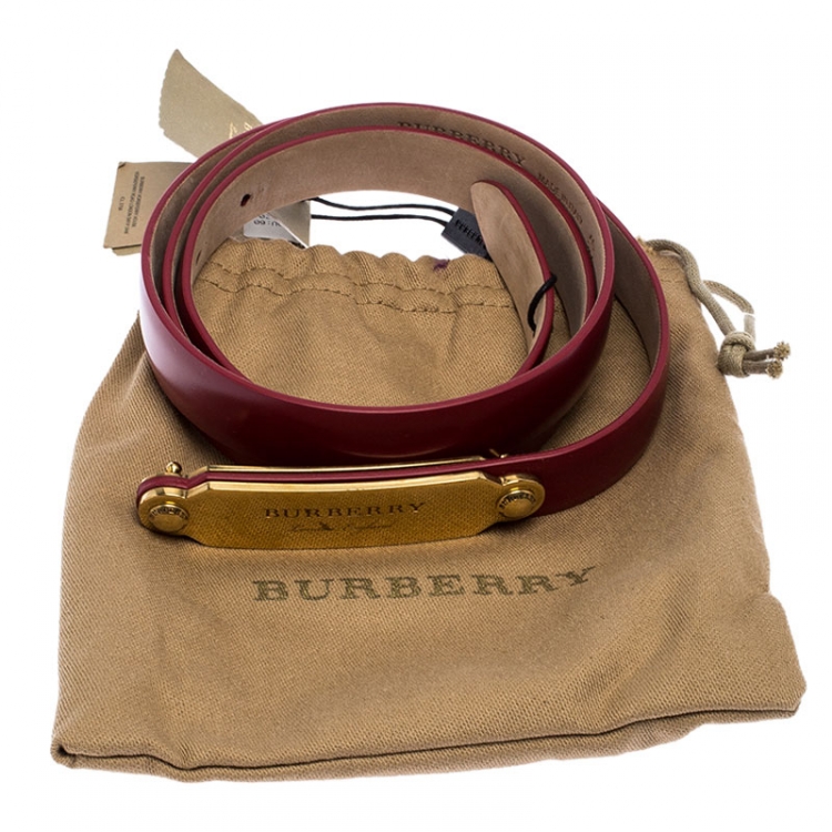 Pre Owned Burberry Red Leather Reese Slim Belt 100CM