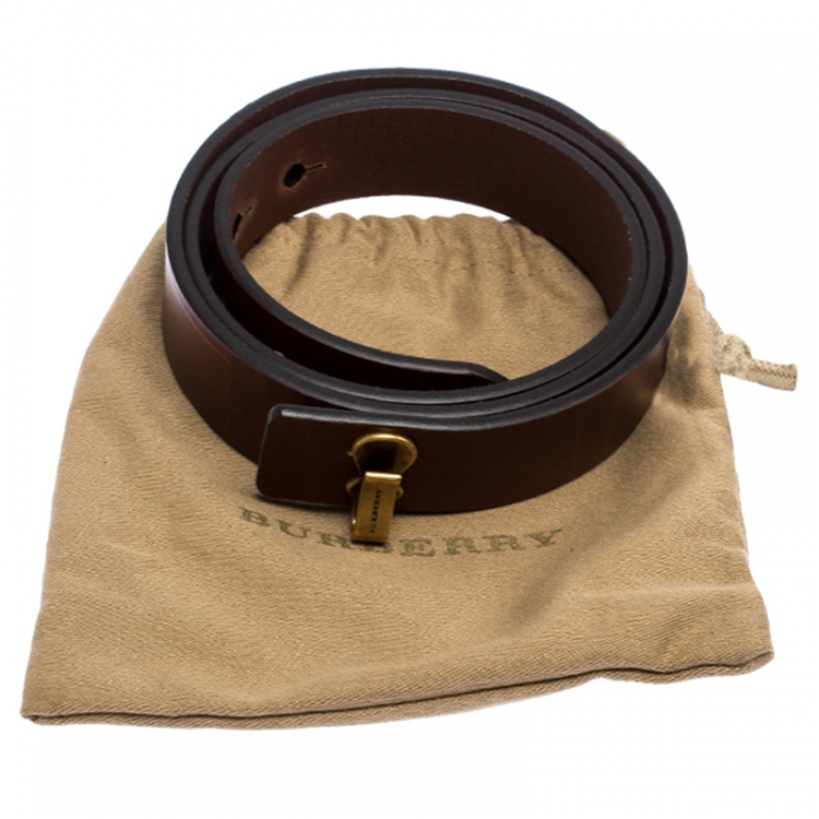 Pre Owned Burberry Brown Leather Ashmore Belt 85CM