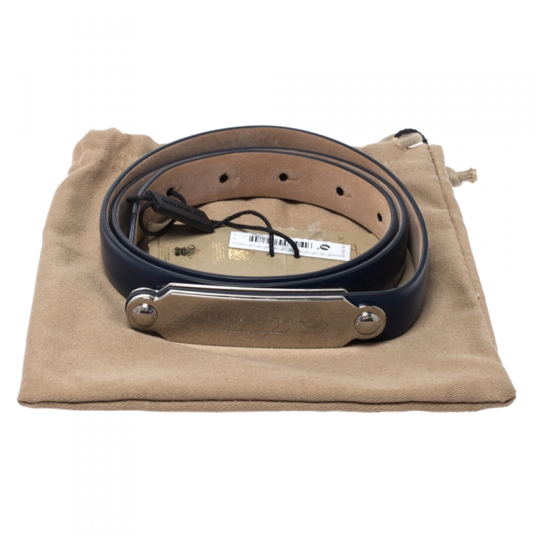 Pre Owned Burberry Blue Leather Reese Slim Belt 80CM