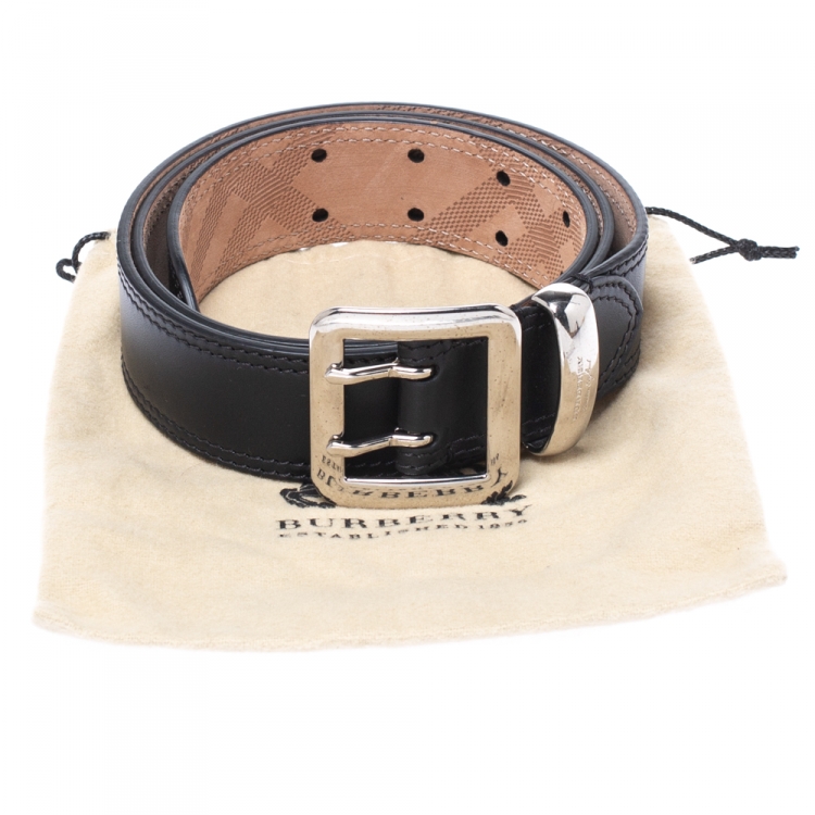 Pre Owned Burberry Black Leather Morgan Belt 85 CM