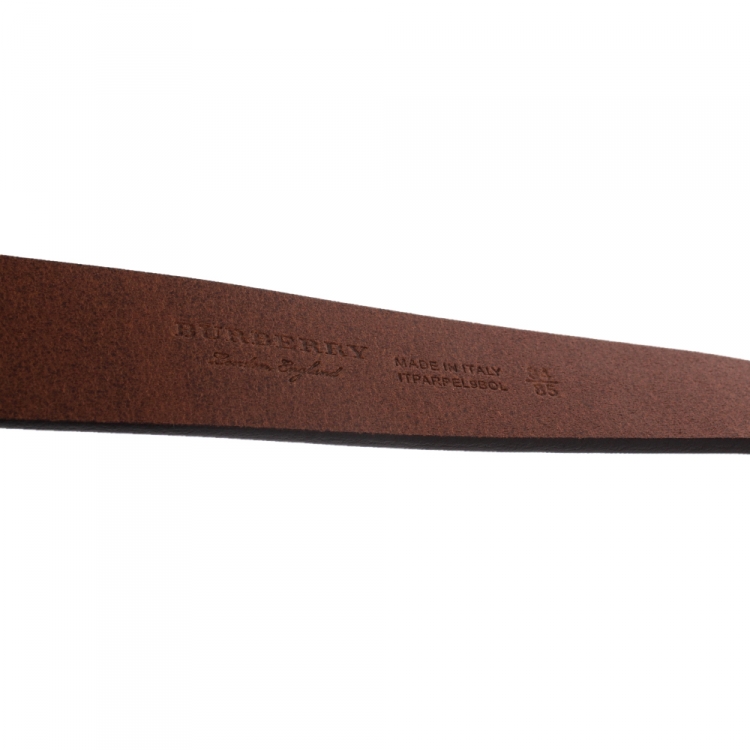 Pre Owned Burberry Brown Leather Ashmore Belt 85CM