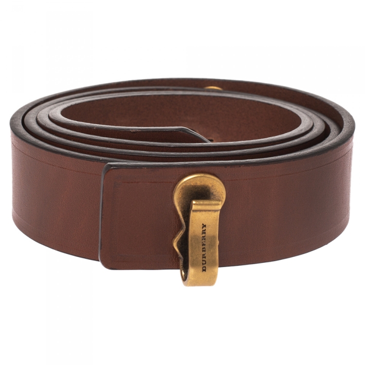 Pre Owned Burberry Brown Leather Ashmore Belt 85CM