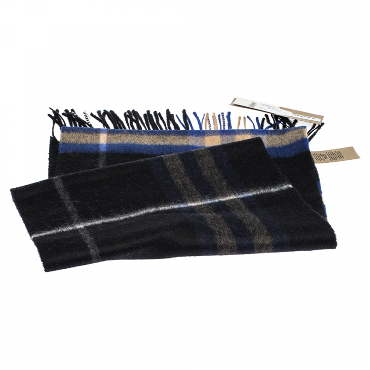 Pre Owned Burberry Bright Cobalt The Classic Check Cashmere Scarf 