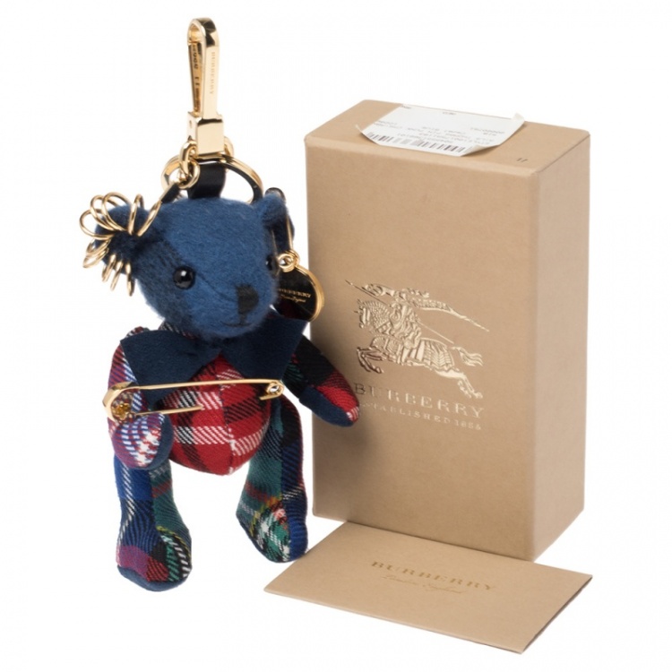 Pre Owned Burberry Multicolor Fabric Thomas Bear Kilt Pin Charm