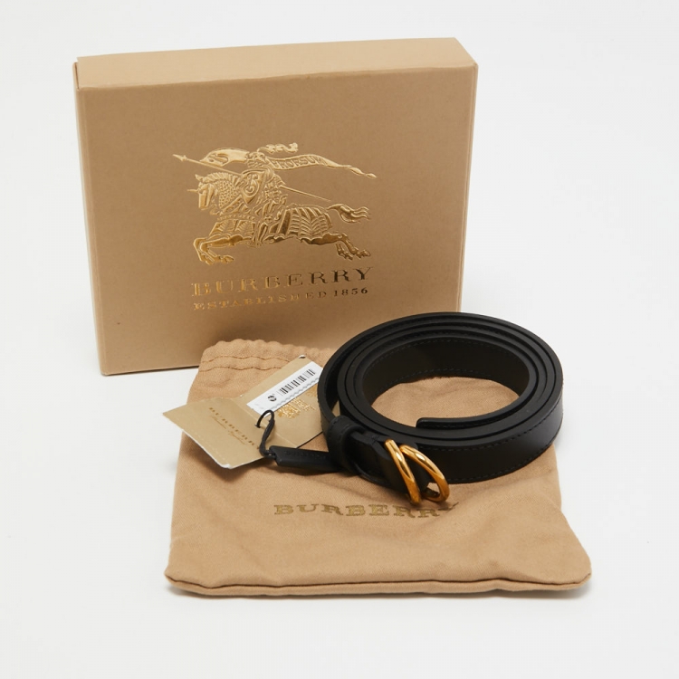Pre Owned Burberry Black Leather D-Ring Skinny Belt 85CM