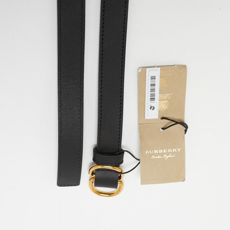 Pre Owned Burberry Black Leather D-Ring Skinny Belt 85CM