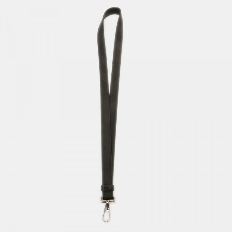 Pre Owned Burberry Black London Check Coated Canvas Leather Lanyard