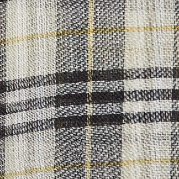 Pre Owned Burberry Green Vintage Check Wool and Silk Gauze Fringed Scarf