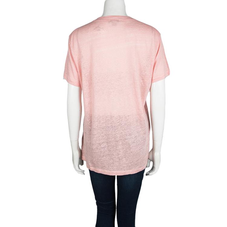 مملوكة مسبقًا Burberry Brit Coral Pink Linen Knit V-Neck T-Shirt L