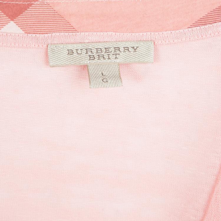 مملوكة مسبقًا Burberry Brit Coral Pink Linen Knit V-Neck T-Shirt L
