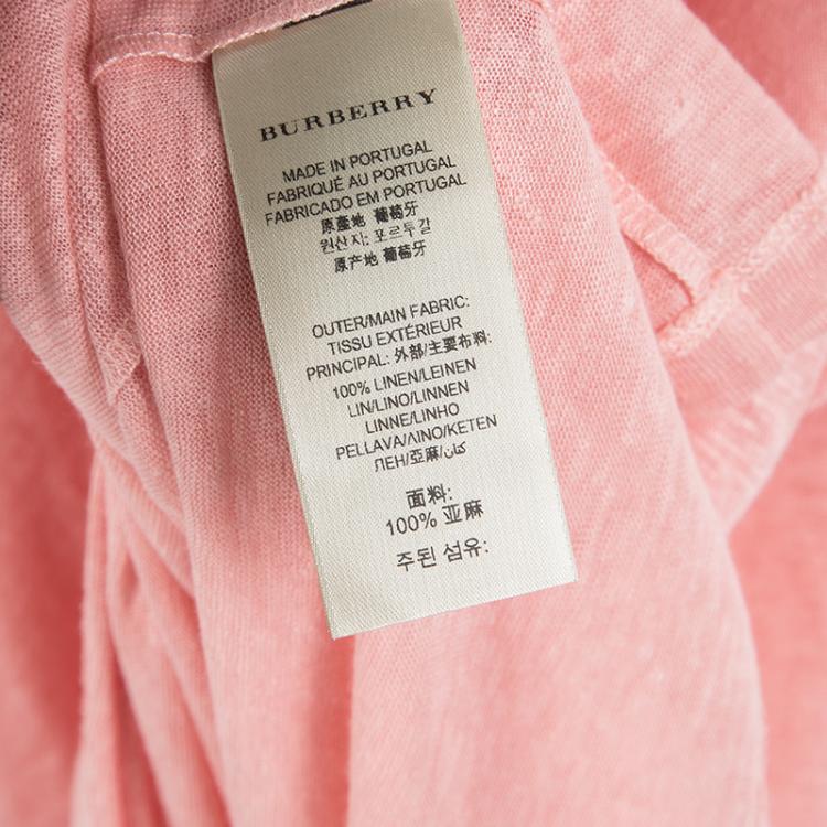 مملوكة مسبقًا Burberry Brit Coral Pink Linen Knit V-Neck T-Shirt L