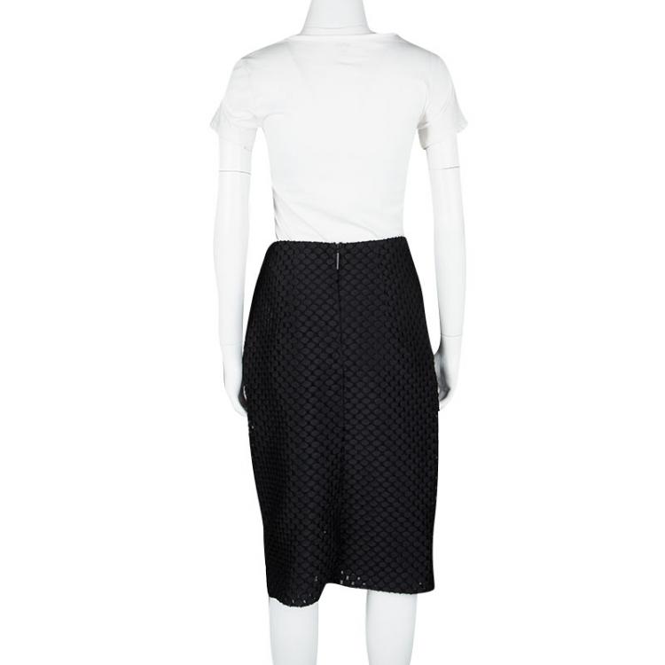 Pre Owned Burberry London Black Circular Textured Pencil Skirt S
