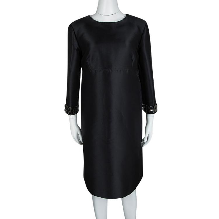 Pre Owned Burberry London Black Embellished Sleeve Detail Shift Dress M